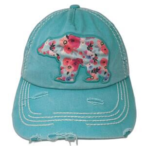 KBETHOS Blue Baseball Cap Floral Bear Patch Distressed Strapback Hat OSFA Red